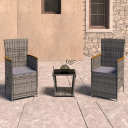 vidaXL Salon de jardin 3 pcs avec coussins Résine tressée Gris - TU
