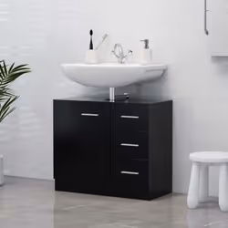 Avec cette armoire d'évier, vous pouvez créer un espace de rangement supplémentaire pour votre salle de bain avec un aspect r ...