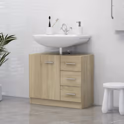 Avec cette armoire d'évier, vous pouvez créer un espace de rangement supplémentaire pour votre salle de bain avec un aspect r ...