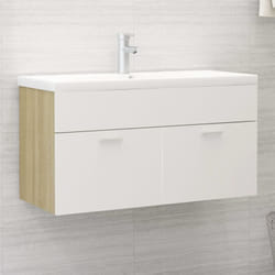 Vidaxl - Armoire d'évier Blanc et chêne sonoma Bois d'ingénierie