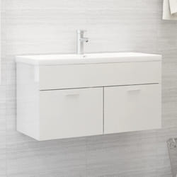 Vidaxl - Armoire d'évier Blanc brillant 90x38,5x46 cm Bois d'ingénierie