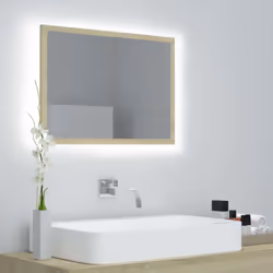 Ajoutez une touche d’aspect esthétiquement agréable dans votre salle de bain avec ce miroir à LED, qui ajoute un style contem ...
