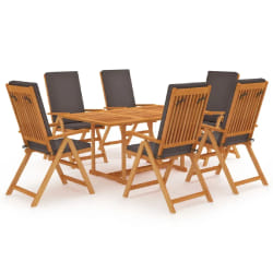 vidaXL Ensemble à Manger de jardin 7pcs coussins gris Bois teck massif - TU