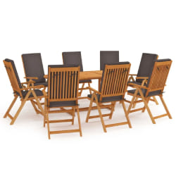vidaXL Ensemble à manger de jardin 9pcs coussins Bois teck massif Gris - TU