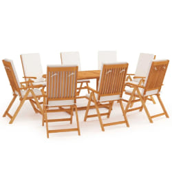 vidaXL Ensemble à manger de jardin 9 pcs coussins Bois de teck massif - TU