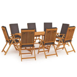 vidaXL Ensemble à manger de jardin 9pcs coussins Bois teck massif Gris - TU