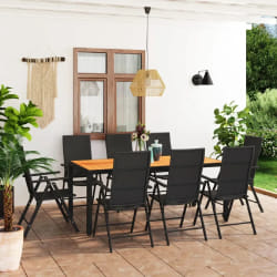 vidaXL Ensemble à manger de jardin 9 pcs noir et marron - TU