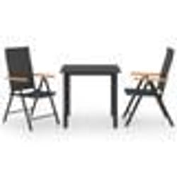vidaXL Ensemble à manger de jardin 3 pcs noir et marron - TU