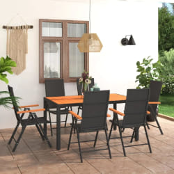 vidaXL Ensemble à manger de jardin 7 pcs noir et marron - TU