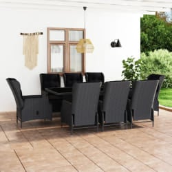 vidaXL Ensemble à manger d'extérieur 9pcs et coussins rotin gris foncé - TU