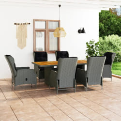 vidaXL Ensemble à manger d'extérieur et coussins 7 pcs résine tressée - TU