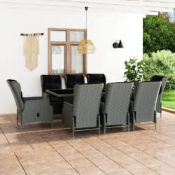 vidaXL Ensemble à manger d'extérieur et coussins 9 pcs résine tressée - TU