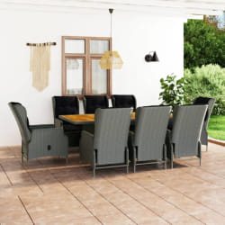 vidaXL Ensemble à manger d'extérieur et coussins 9 pcs résine tressée - TU