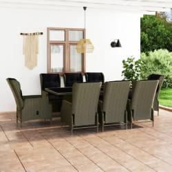 vidaXL Ensemble à manger d'extérieur et coussins 9 pcs résine tressée - TU
