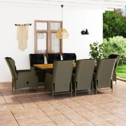 vidaXL Ensemble à manger d'extérieur et coussins 9 pcs résine tressée - TU