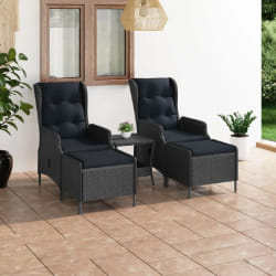 vidaXL Salon de jardin 3 pcs avec coussins résine tressée gris foncé - TU