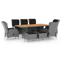 vidaXL Ensemble à manger d'extérieur et coussins 9 pcs résine tressée - TU