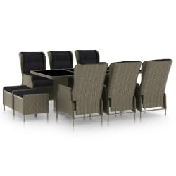 vidaXL Ensemble à manger d'extérieur et coussins 9 pcs résine tressée - TU