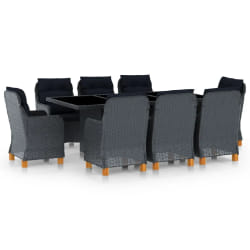 vidaXL Mobilier à dîner 9 pcs avec coussins Résine tressée Gris foncé - TU
