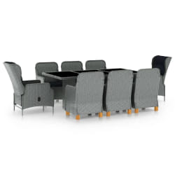 vidaXL Ensemble à manger 9 pcs avec coussins résine tressée gris clair - TU