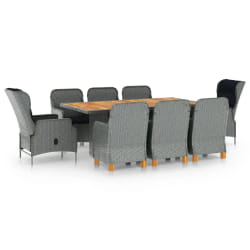 vidaXL Ensemble à manger 9 pcs avec coussins résine tressée gris clair - TU