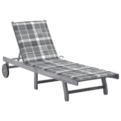 vidaXL Chaise longue de jardin avec coussin Gris Bois d'acacia solide - TU