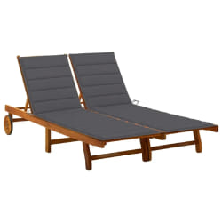 vidaXL Chaise longue de jardin 2 places avec coussins Acacia solide - TU