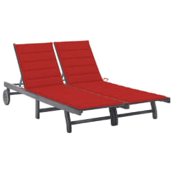 vidaXL Chaise longue de jardin 2 places avec coussin Gris Acacia - TU