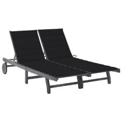 vidaXL Chaise longue de jardin 2 places avec coussin Gris Acacia - TU