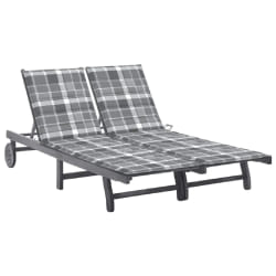 vidaXL Chaise longue de jardin 2 places avec coussin Gris Acacia - TU