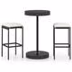 vidaXL Ensemble de bar de jardin 3 pcs et coussins Résine tressée Noir - TU