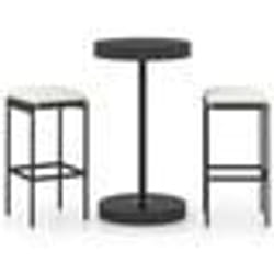vidaXL Ensemble de bar de jardin 3 pcs et coussins Résine tressée Noir - TU
