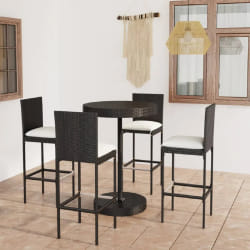 vidaXL Ensemble de bar de jardin 5 pcs et coussins Résine tressée Noir - TU