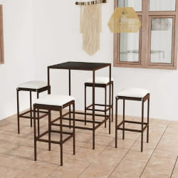 vidaXL Ensemble de bar de jardin 5 pcs coussins Résine tressée Marron - TU