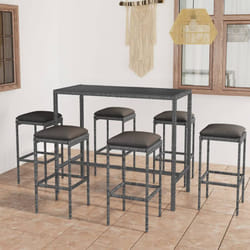 Ensemble de bar de jardin 7 pcs et coussins Résine tressée Gris
