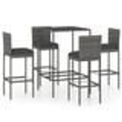 vidaXL Ensemble de bar de jardin 5 pcs et coussins Résine tressée Gris - TU