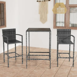 vidaXL Ensemble de bar de jardin 3 pcs Résine tressée Gris - TU