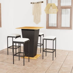 vidaXL Ensemble de bar de jardin 5 pcs et coussins Résine tressée Noir