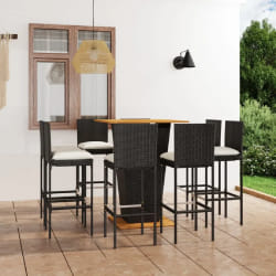 vidaXL Ensemble de bar de jardin 9 pcs et coussins Résine tressée Noir - TU