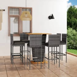 vidaXL Ensemble de bar de jardin 9 pcs et coussins Résine tressée Gris - TU