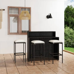 vidaXL Ensemble de bar de jardin avec coussins 4 pcs Noir - TU