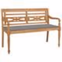 vidaXL Banc Batavia avec coussin gris 120 cm Bois de teck massif