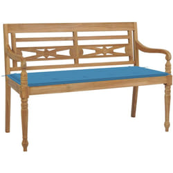 Banc Batavia avec coussin bleu 120 cm Bois de teck massif