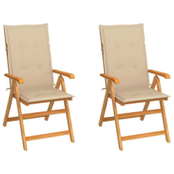 vidaXL Chaises de jardin lot de 2 et coussins beige Bois teck massif - TU