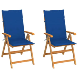 vidaXL Chaises de jardin lot de 2 et coussins bleu royal Teck massif - TU