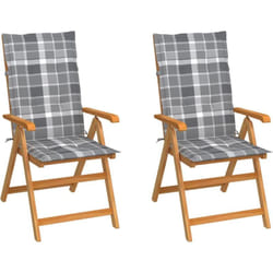 Vidaxl - Chaises de jardin lot de 2 et coussins à carreaux gris Teck