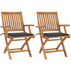 vidaXL Chaises de jardin lot de 2 et coussins anthracite Bois de teck - TU