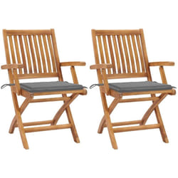 vidaXL Chaises de jardin lot de 2 et coussins gris Bois de teck massif - TU