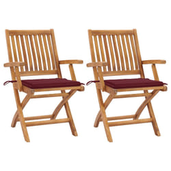 vidaXL Chaises de jardin lot de 2 coussins rouge bordeaux Teck massif - TU