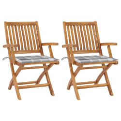 vidaXL Chaises de jardin lot de 2 avec coussins à carreaux gris Teck - TU